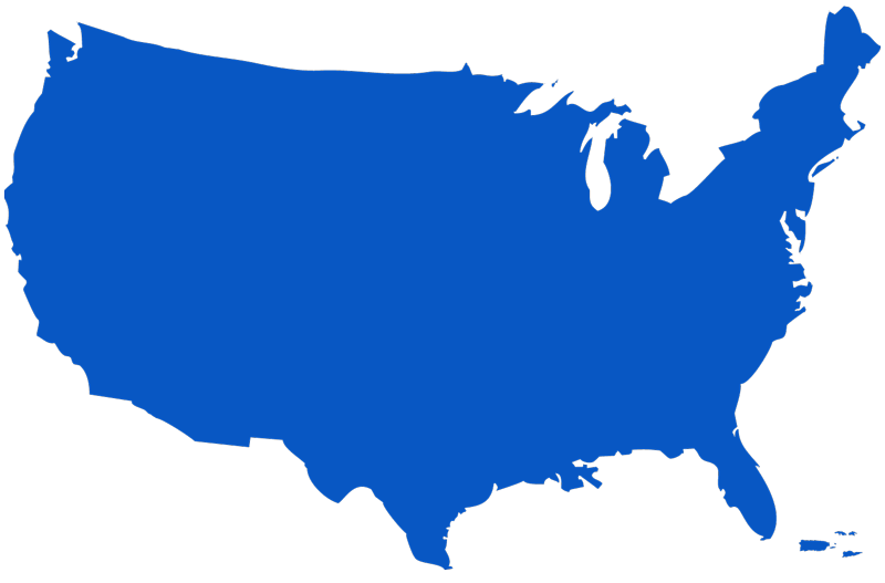 blue map of USA, U.S. Virgin Islands, and Puerto Rico
